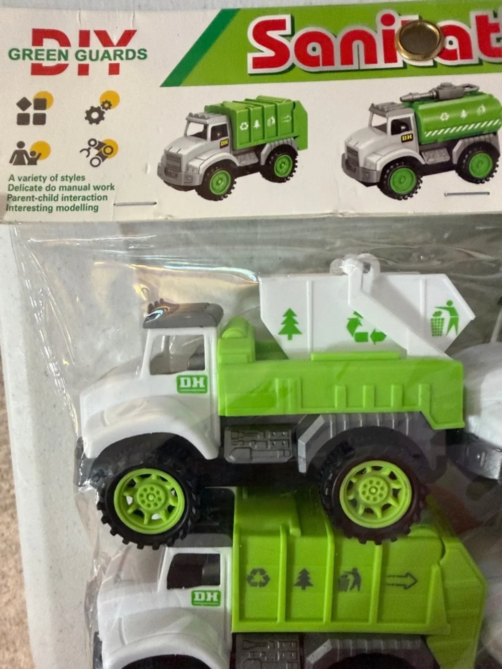 Sanitation Trucks -4 piece Kids Toy Truck Set - Green & White- New